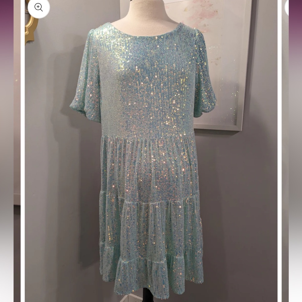 NWT She + Sky Sparkling Light Blue Midi Dress
